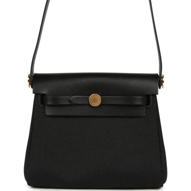 Hermès Herbag Zip 20 Mini Black Toile Militaire Canvas and Black Vache Hunter Gold Hardware in Black Canvas from Madison Avenue Couture