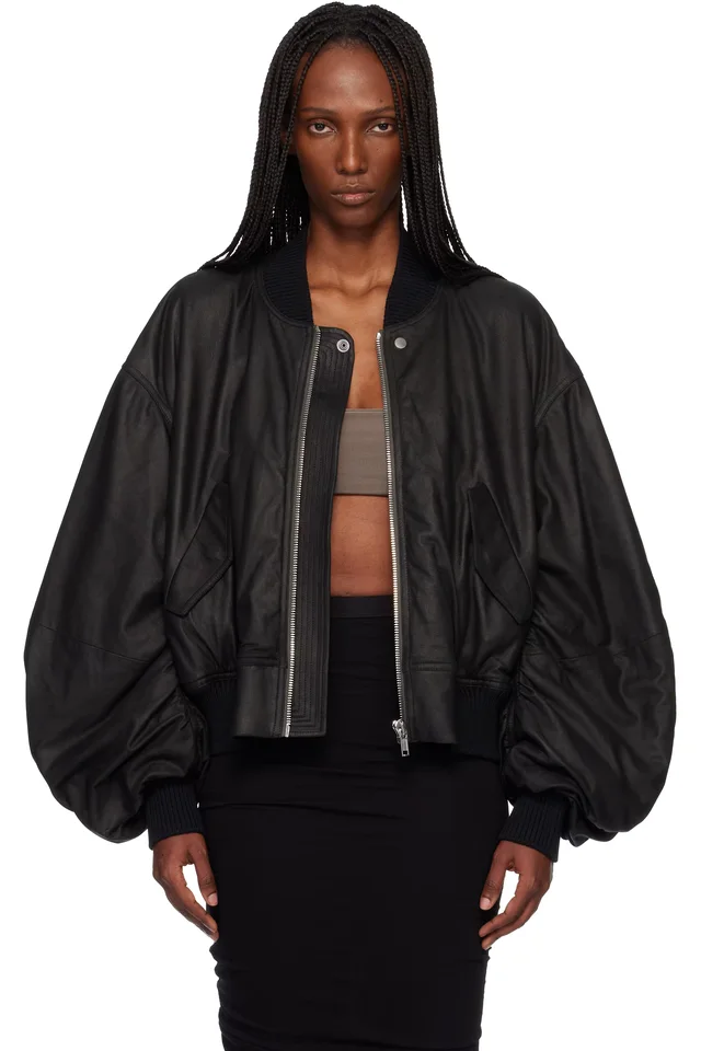 Rick Owens Black Temple Secchia Flight Leather Jacket, image 1 of 1 from SSENSE