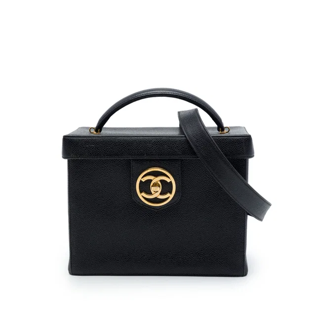 Black Chanel CC Caviar Vanity Box Case Satchel in Black Caviar leather from Designer Revival
