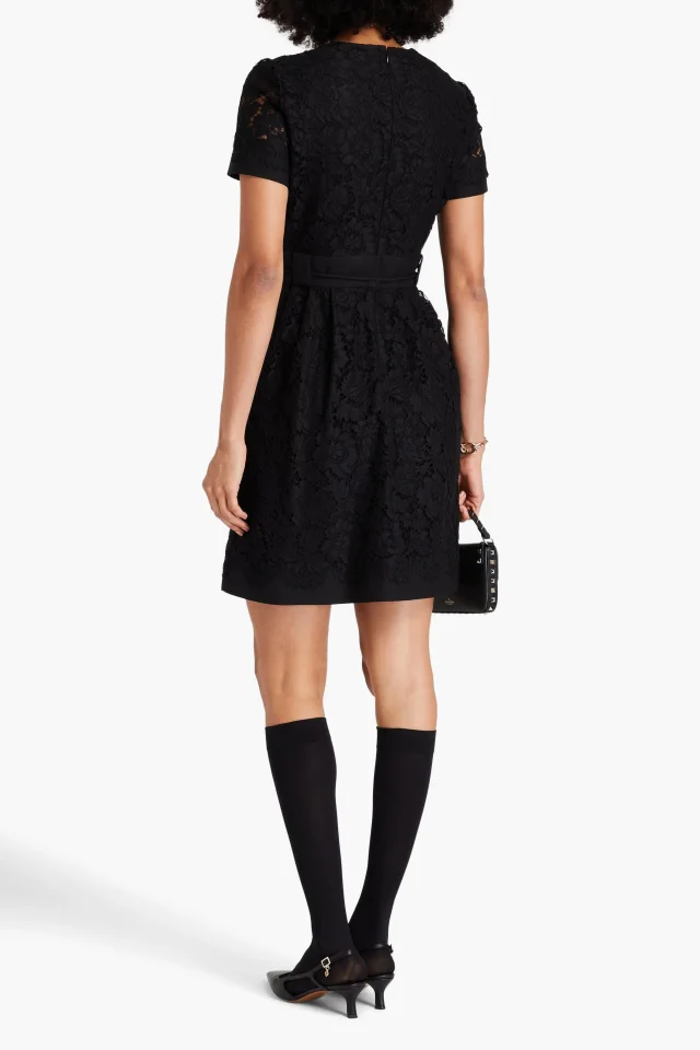 Valentino Garavani Belted Cotton-Blend Corded Lace Mini Dress, photo 3 of 4 from THE OUTNET