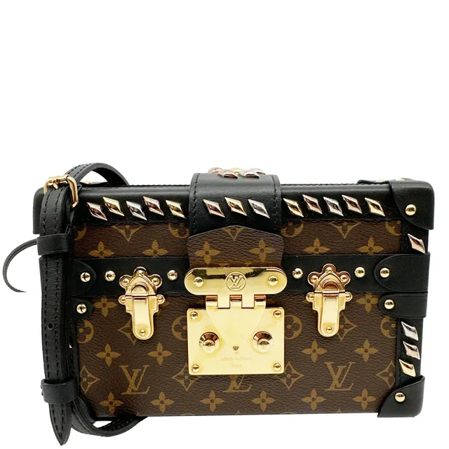 Louis Vuitton Studded Petite Malle Monogram Canvas Shoulder Bag Brown in Brown Coated canvas from Dallas Designer Handbags