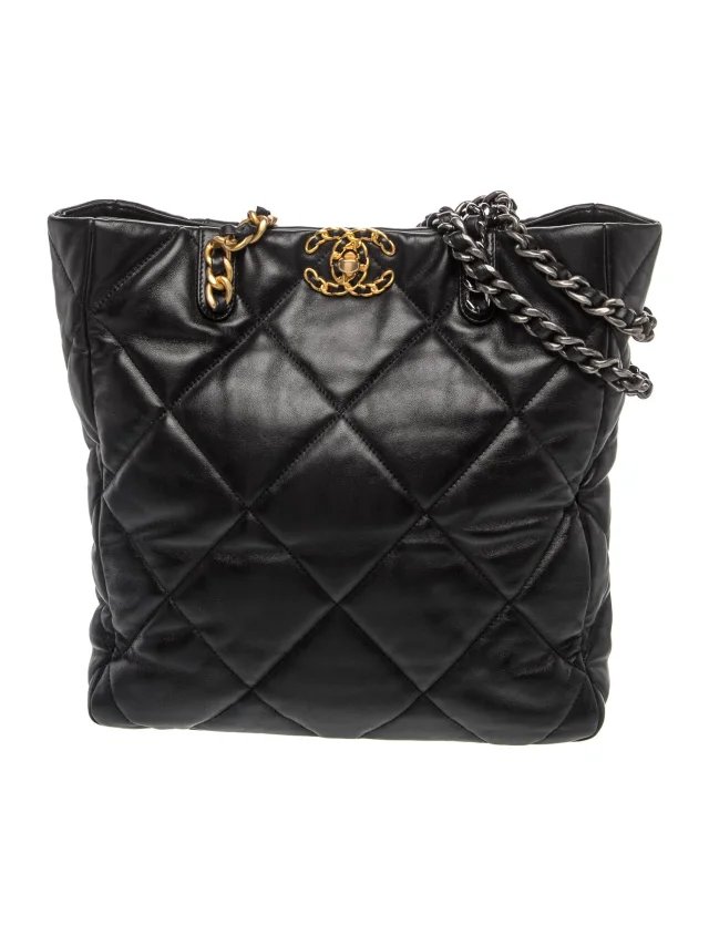 Chanel 19 Shopping Tote in black Leather from The RealReal