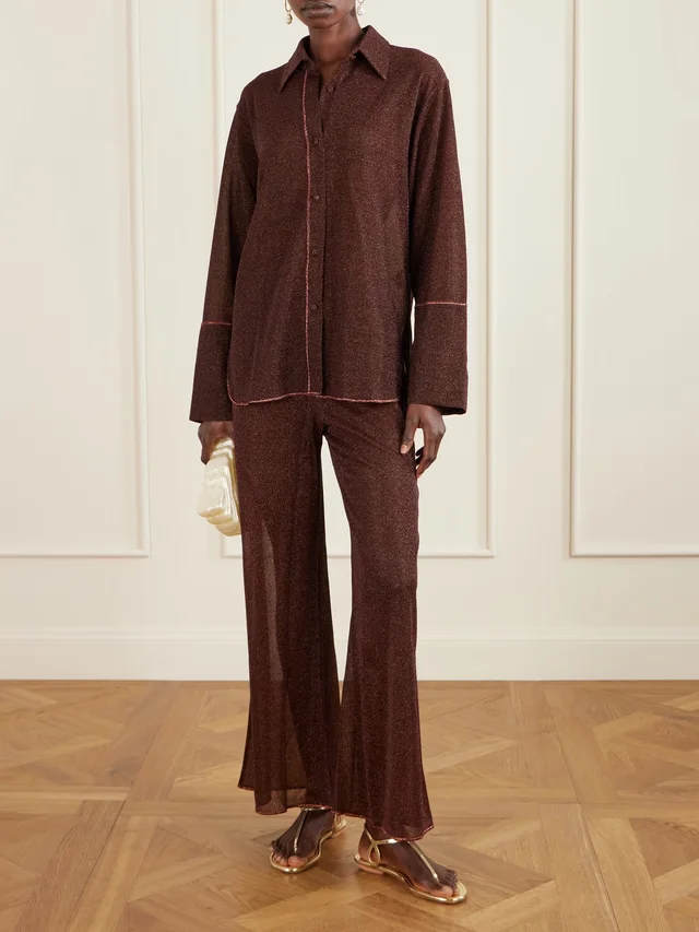 OSÉREE Lumière metallic stretch-knit shirt in Brown, photo 2 of 2 from NET-A-PORTER (Canada)