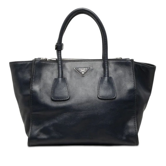 Blue Prada Glace Calf Twin Pocket Double Handle Satchel in Blue Calfskin from Designer Revival, photo 1 of 1