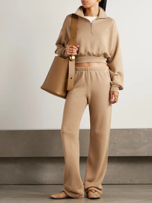 ÉTERNE Embroidered cotton and modal-blend jersey sweatpants in Beige, photo 2 of 2 from NET-A-PORTER (Canada)