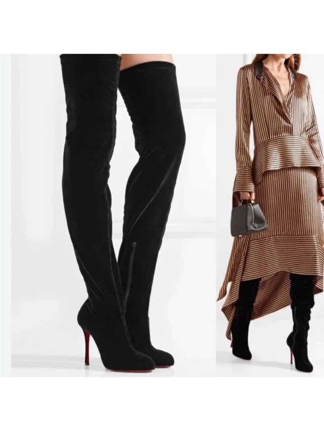 Christian Louboutin Classe Over The Knee Velvet Boots Retail 2,995 in black Velvet from Poshmark
