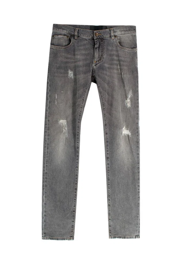 Dolce & Gabbana Dolce & Gabanna Distressed Grey Slim-Fit Jeans in Grey from HEWI