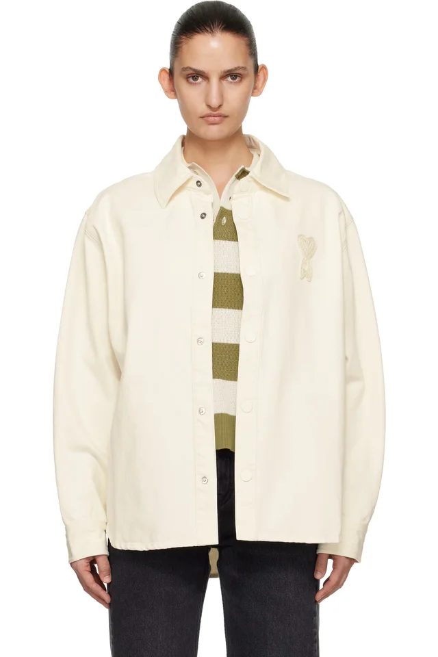 AMI Paris Off-White Cotton Knitted 'Ami de Coeur' Overshirt, image 1 of 1 from SSENSE
