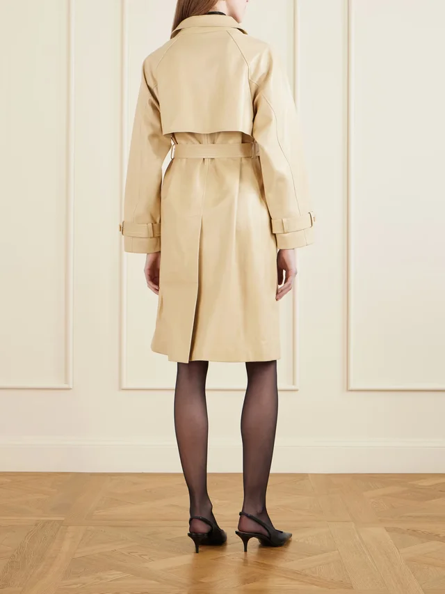 NOUR HAMMOUR Double-breasted belted leather trench coat in pastel yellow 100% LAMBLEATHER, photo 3 of 5 from NET-A-PORTER (Canada)