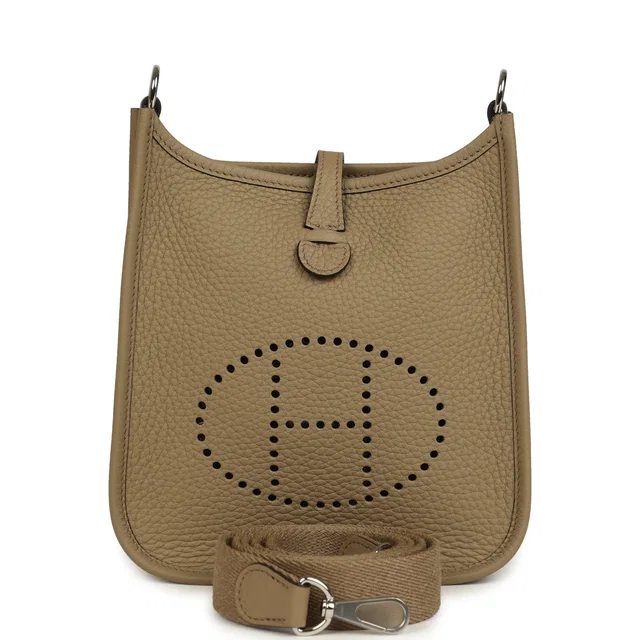 Hermès Evelyne TPM Beige Marfa Clemence Palladium Hardware in Beige Clemence leather from Madison Avenue Couture