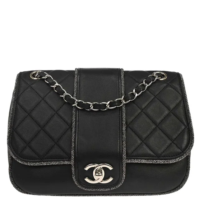 Chanel 2019 Black Lambskin Lurex Elementary Chic Flap Shoulder Bag in Black Lambskin from AMORE Vintage Tokyo