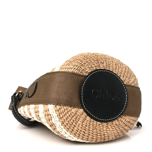 Chloé Raffia Calfskin Small Woody Striped Basket Bag Brown in Brown Calfskin from FASHIONPHILE, photo 4 of 10