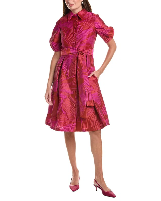 Teri Jon by Rickie Freeman Jacquard Abstract Print Puff Sleeve Shirtdress, image 1 of 1 from Rue La La