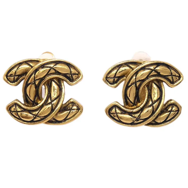 Chanel Gold CC Earrings Clip-On 2433 in Gold from AMORE Vintage Tokyo