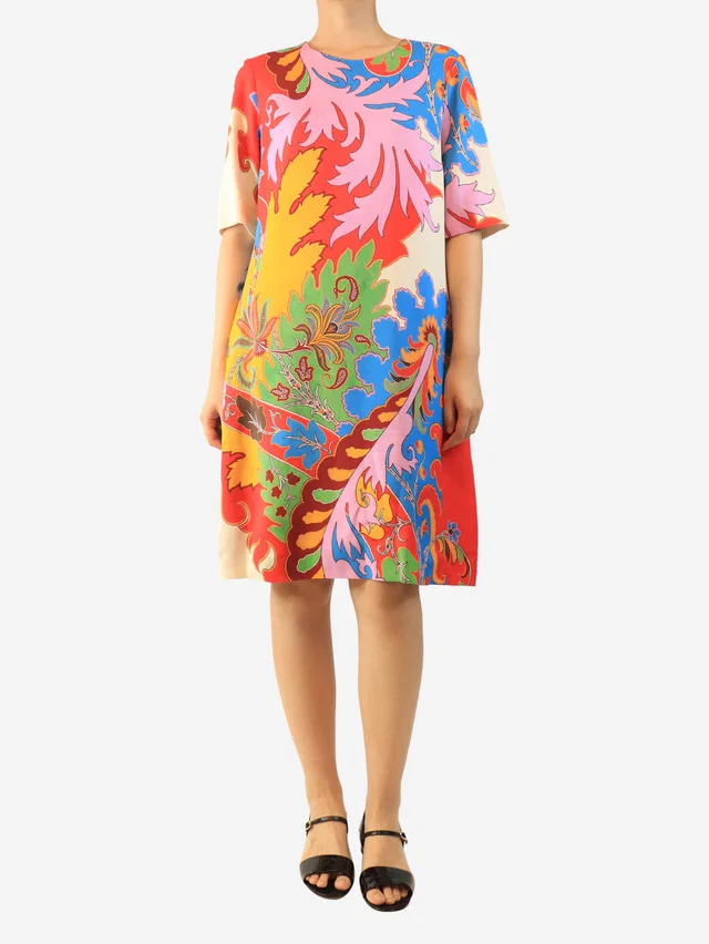 Etro Short sleeve abstract print midi dress - size UK 16 from Sign of the Times