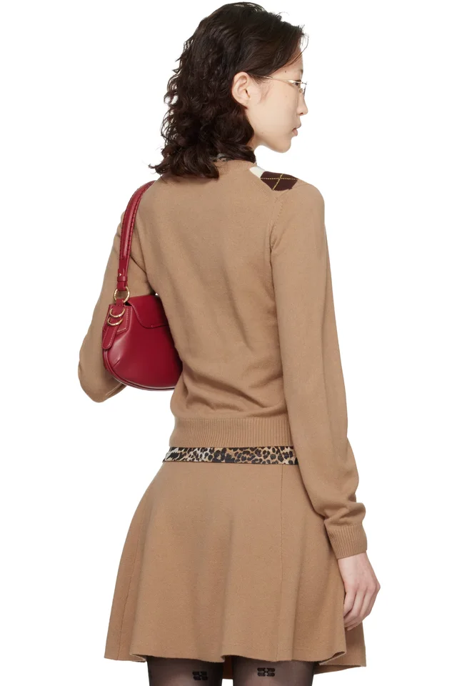GANNI Beige Argyle Print Cardigan, photo 3 of 4 from SSENSE