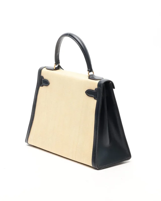 Hermès Kelly Sellier 28 Bleu Marine Box Toile Canvas Bag in Navy Canvas from A Retro Tale, photo 3 of 15