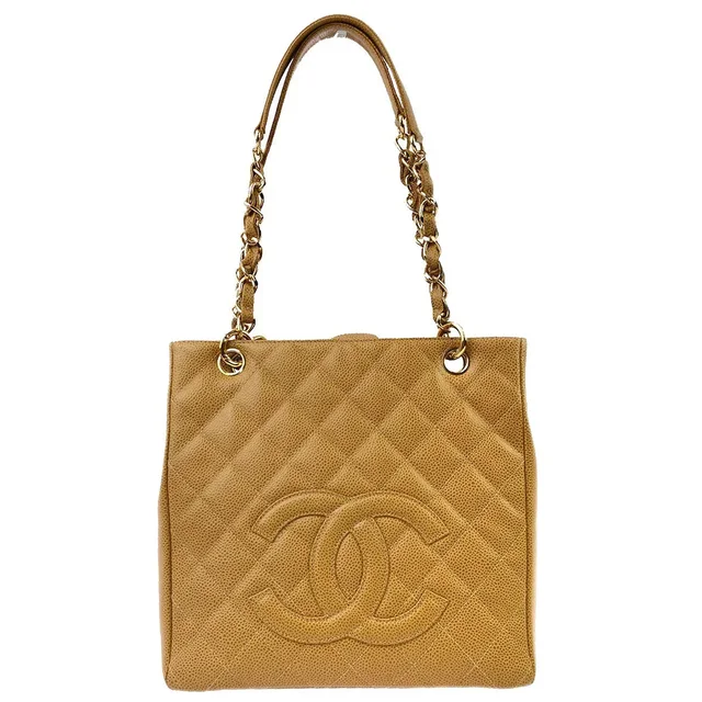 Chanel 2003-2004 Beige Caviar Petite Shopping Tote PST Handbag in Beige Caviar leather from AMORE Vintage Tokyo