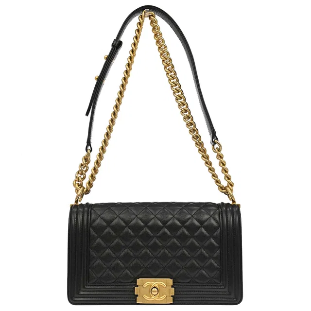 Boy Chanel 2019 Black Caviar Skin Medium Chain Shoulder Bag in Black Caviar leather from AMORE Vintage Tokyo