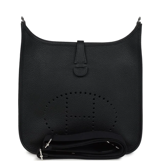 Hermès Evelyne III PM Black Clemence Palladium Hardware in Black Clemence leather from Madison Avenue Couture