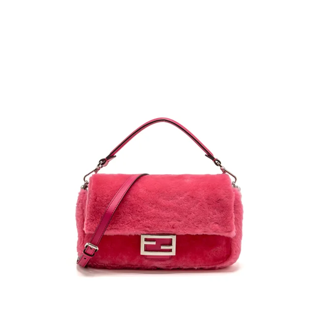 Fendi baguette bag shearling Nappa lambskin Pink SHW in Pink Lambskin from EMIER