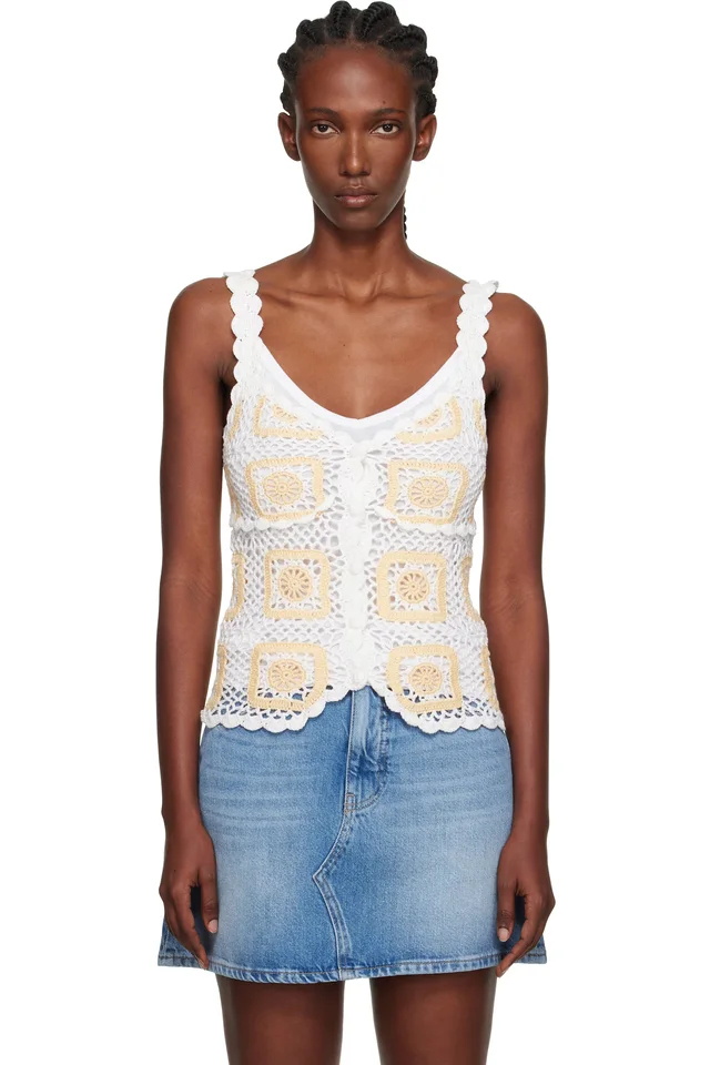Holzweiler White Rosie Crochet Tank Top, image 1 of 1 from SSENSE