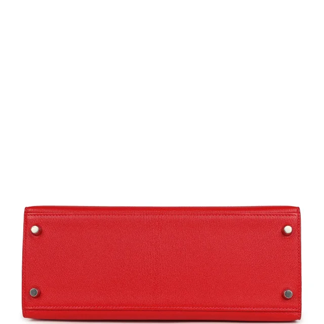 Hermès Special Order (HSS) Kelly Sellier 28 Rouge De Coeur Chevre Mysore Brushed Palladium Hardware in Red Goatskin from Madison Avenue Couture, photo 6 of 9