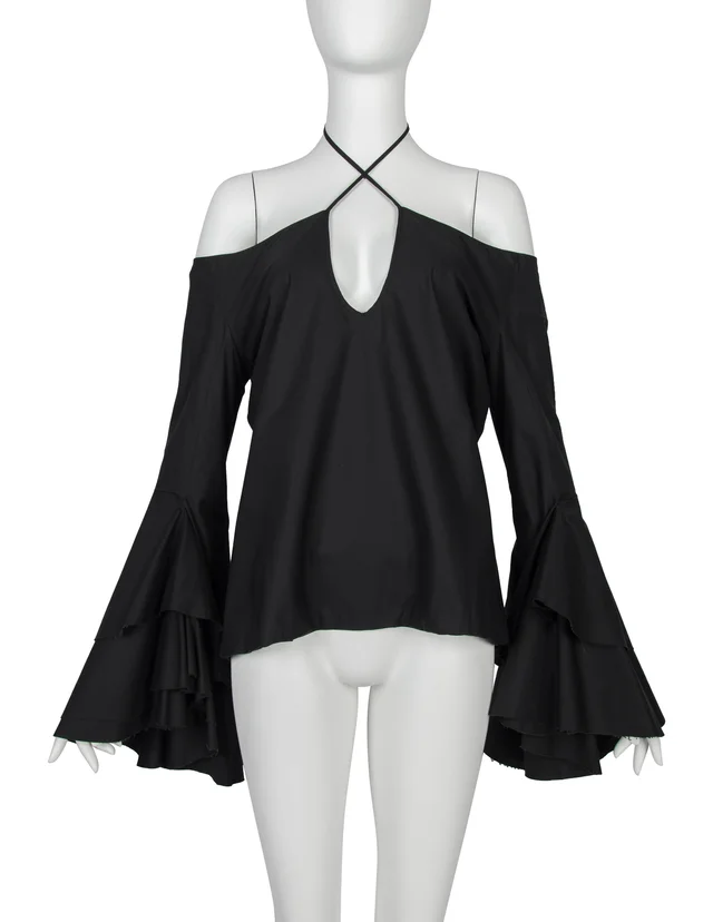 Alexander McQueen Vintage SS 2002 'Dance of the Twisted Bull' Collection Black Ruffle Top in Black from Amarcord Vintage Fashion