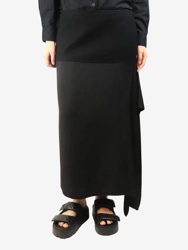 Jil Sander Black asymmetric midi skirt - size UK 14 in Black from Sign of the Times