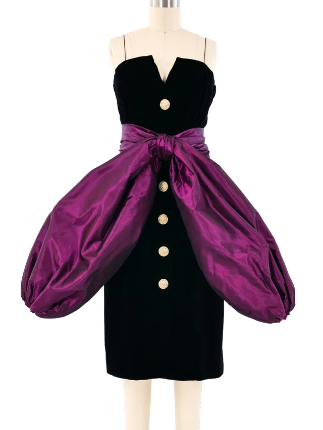 1984 Yves Saint Laurent Bow Accented Velvet Dress in Velvet from Arcade Vintage