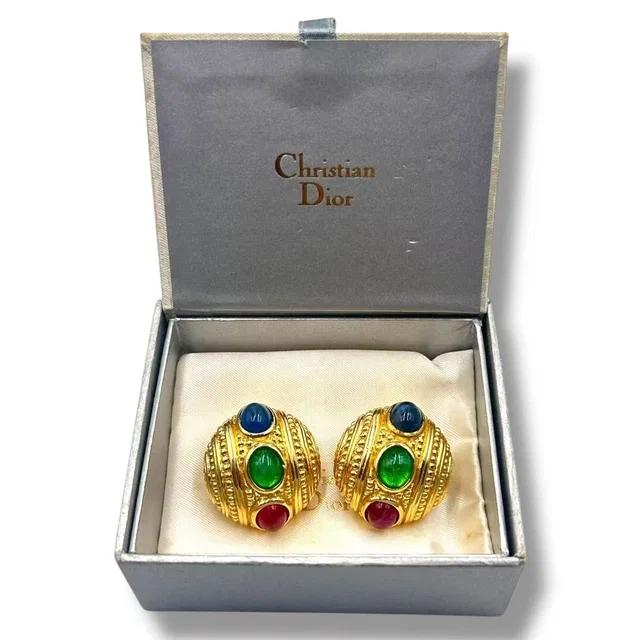 Dior Vintage Earrings Color Stone Gold in Gold from The Reluxe