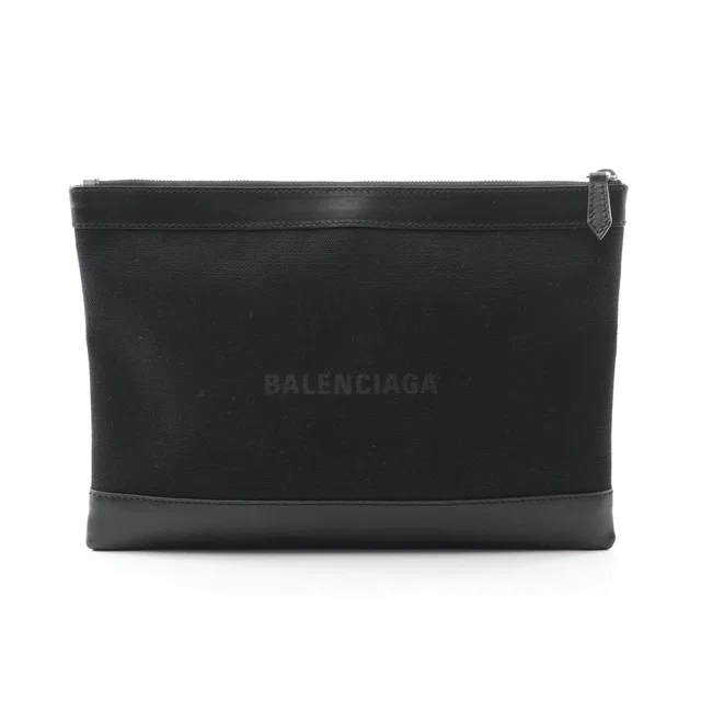 Balenciaga Navy Clip M Canvas Leather Clutch Bag in Navy Canvas from LuxUness