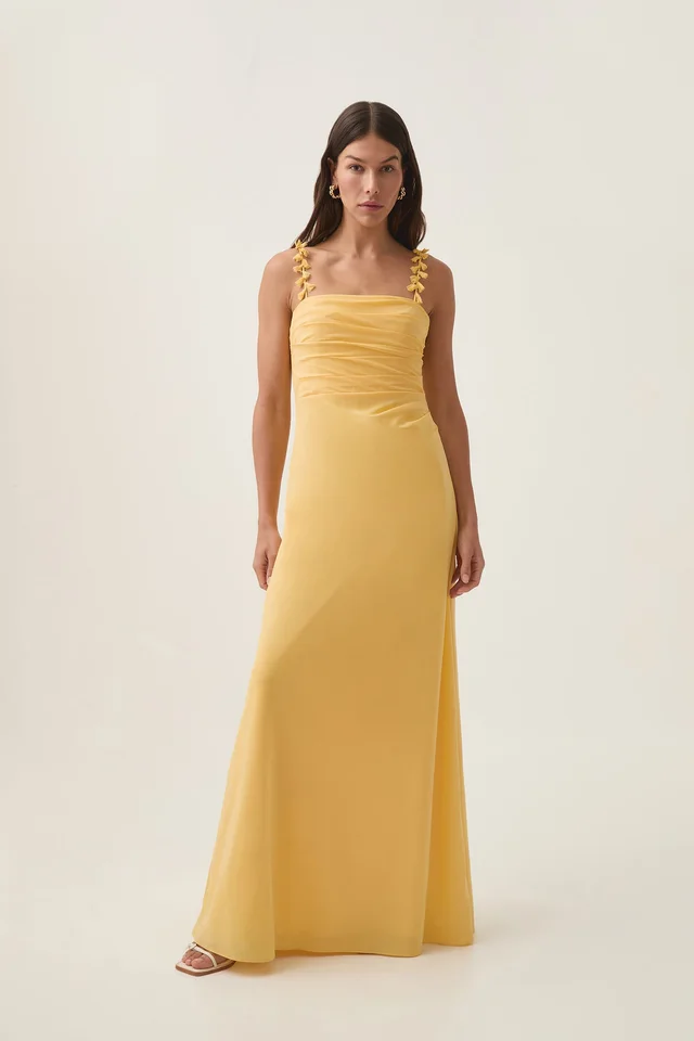 AJE Soulful Pom Pom Midi Dress in Yellow from Aje, photo 1 of 1