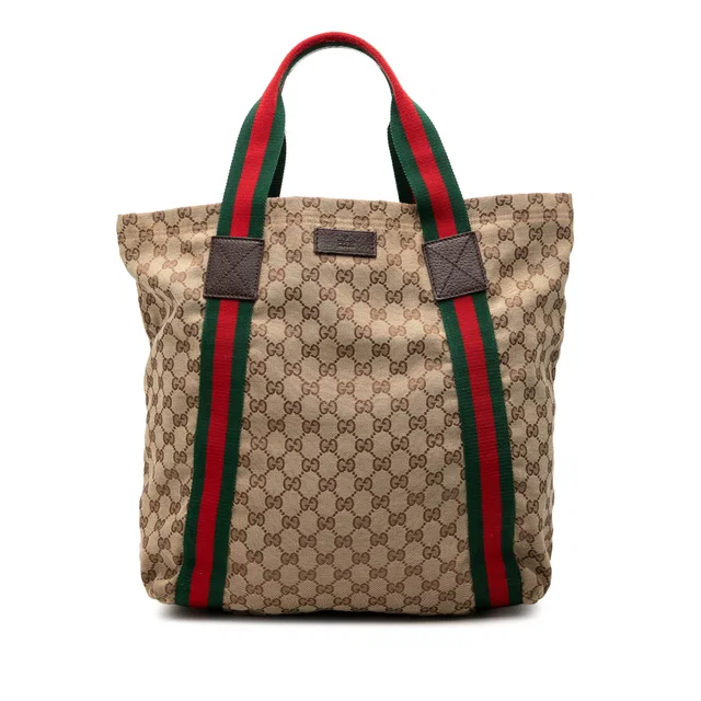 Beige Gucci GG Canvas Web Tote in Beige Canvas from Designer Revival