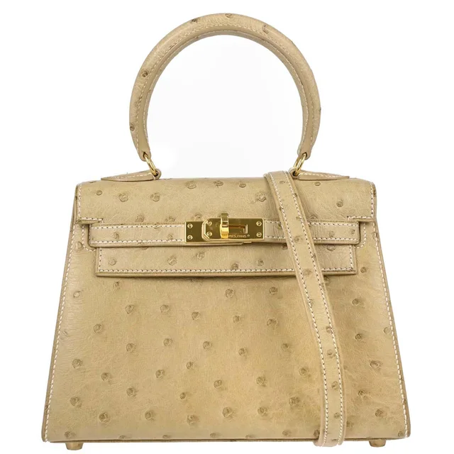 Hermès Beige Ostrich Mini Kelly 20 Sellier 2way Shoulder Handbag in Beige Ostrich from AMORE Vintage Tokyo