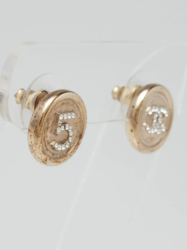 Chanel Goldtone Metal and Crystal CC No. 5 Round Earrings from Yoogis, photo 3 of 4