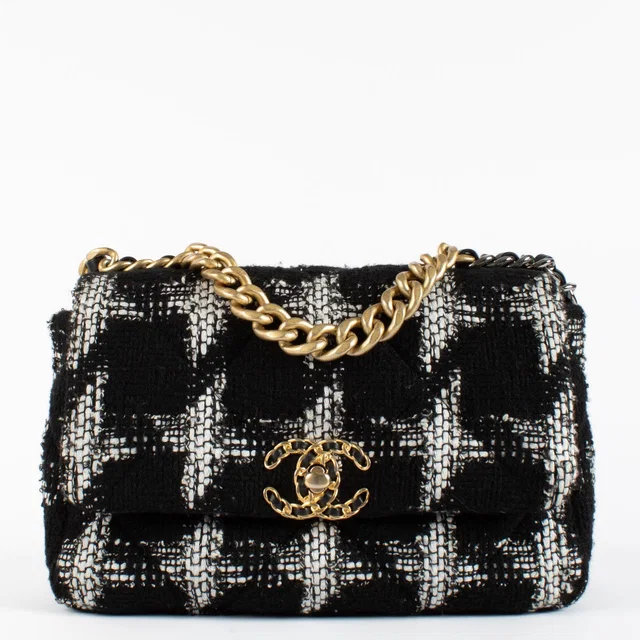 Houndstooth Tweed Small Chanel 19 Bag in Tweed from Labellov