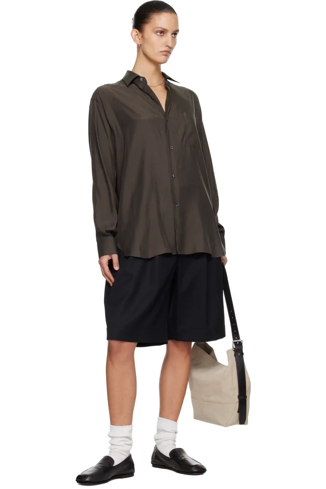 ssstein Brown Cupro Twill Oversized LS Shirt, photo 4 of 4 from SSENSE