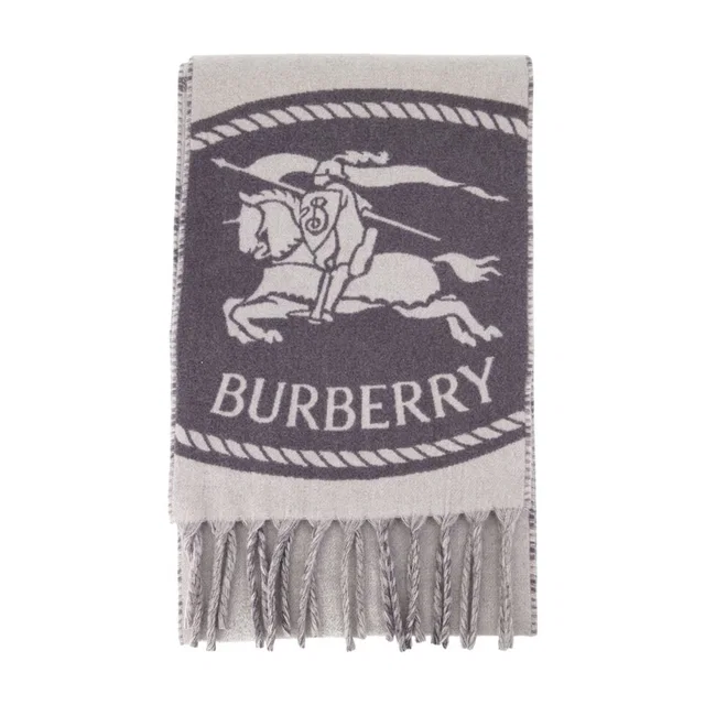 Burberry Equestrian Logo-Print Cashmere Scarf — Gray Scarfs in Grey Cashmere from HEWI