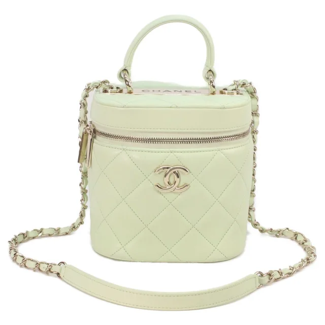 Chanel Lime Green Gold Lambskin Trendy CC 2-Way Vanity Bag in Green Lambskin from The Reluxe
