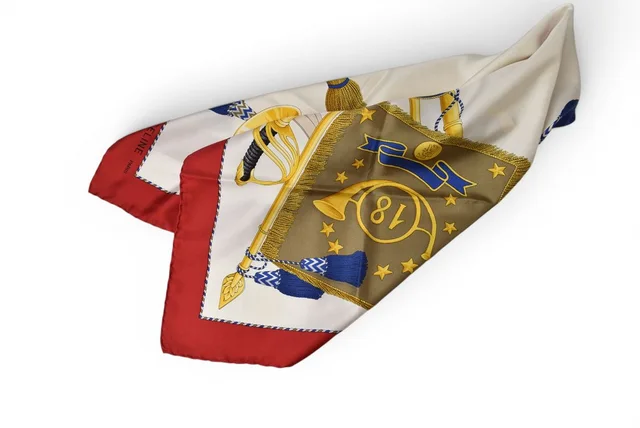 Celine Scarf Vintage Taiko Silk Red White in White Silk from The Reluxe