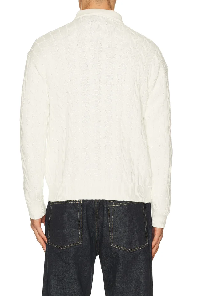 Polo Ralph Lauren Long Sleeve Garment Dyed Cable Knit Polo Sweater Relaxed Fit in Nevis, photo 2 of 4 from REVOLVE (Canada)
