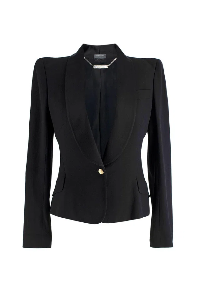 Alexander McQueen Black Blazer with Gold Button Fastening in Black Silk from HEWI
