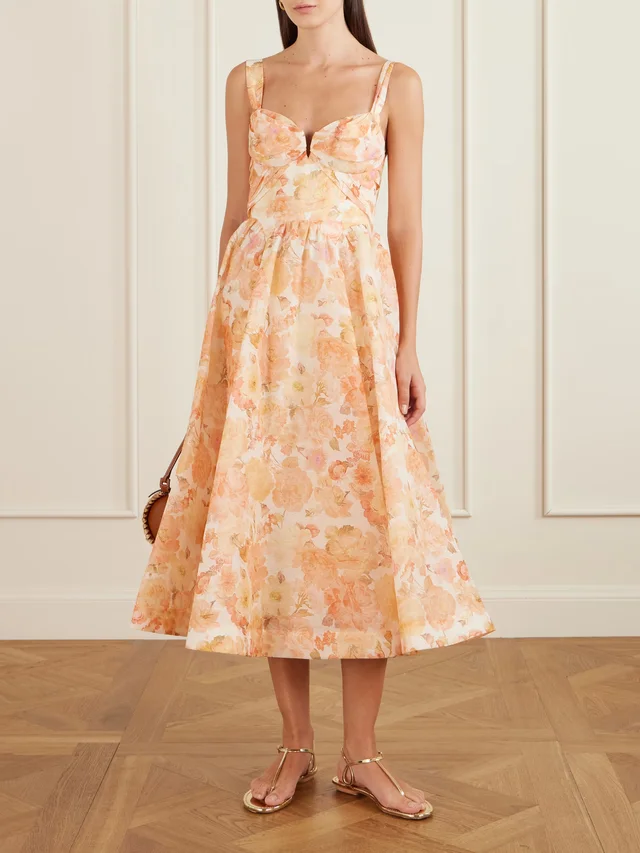 ZIMMERMANN Rebellion floral-print linen and silk-blend bustier midi dress in Orange, photo 2 of 2 from NET-A-PORTER (Canada)