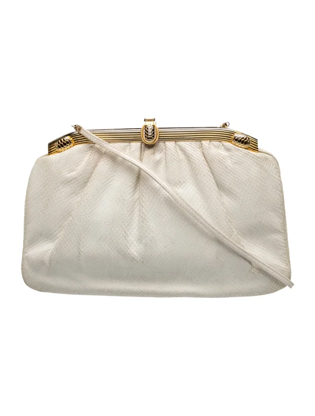 Judith Leiber Embossed Leather Evening Bag in white Leather from The RealReal