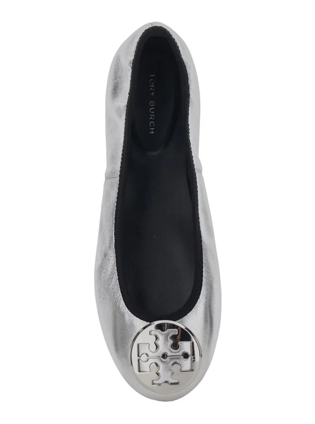 Tory burch Silver Ballet shoes with Logo Plate on the Front and Elasticized Design in Leather for Women in 95% Ovine 5% Nylon, photo 6 of 7 from Gaudenzi Boutique