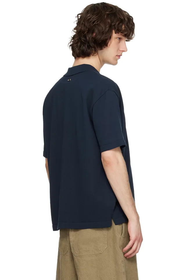 Solid Homme Navy Cotton Polo, photo 3 of 4 from SSENSE