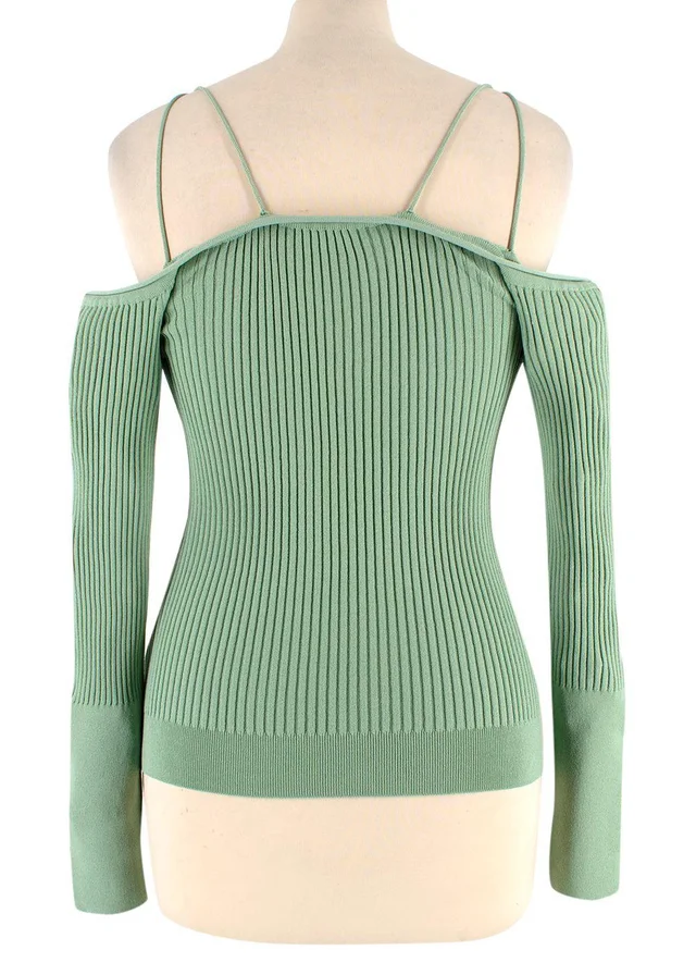 Jacquemus Sage Green Tordu Cold Shoulder Cardigan in Green from HEWI, photo 2 of 2