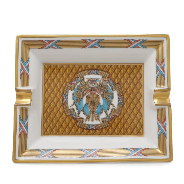 Hermès Ashtray Tray Case Ceramic White Master de Gold in White Ceramic from The Reluxe