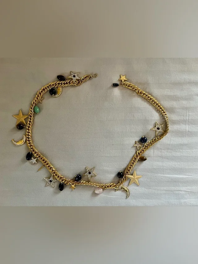 Judith Leiber Star & Moon Charm Belt With Semiprecious Stones in black|gold from Poshmark
